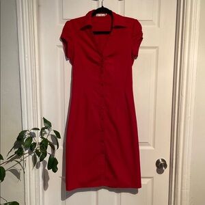Classy Red Button-Down Dress